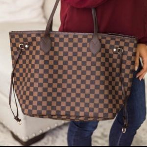 Brown Checkered Tote with matching Wallet